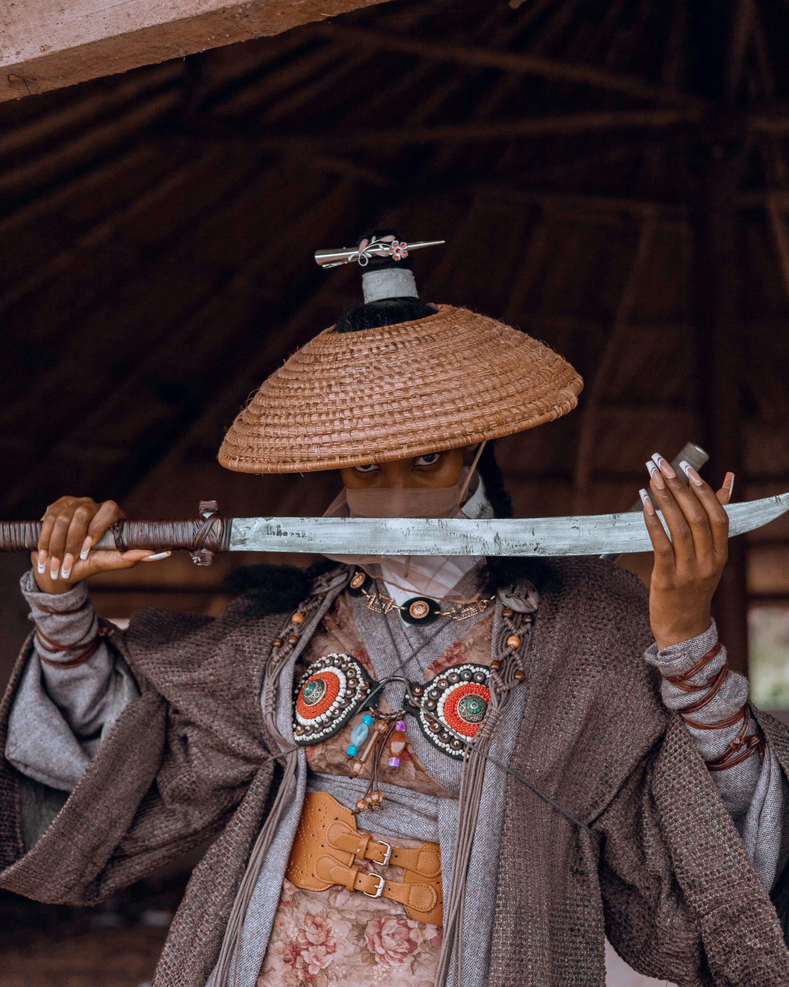 Japanese Warrior Holding Sword